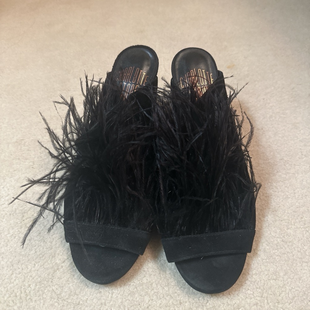 Urban Outfitters Black Feathered Heels